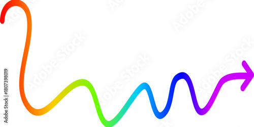 A vibrant rainbow-colored wavy line forming an arrow pointing right against a white background.