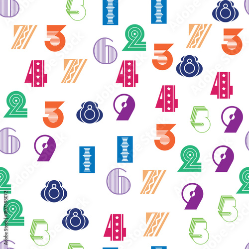 Seamless pattern with beautiful numbers. Algebra and geometry, calculations.