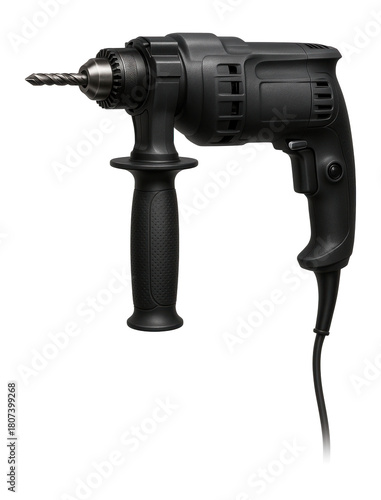 Corded hammer drill with a 360-degree rotating auxiliary handle for versatile use.