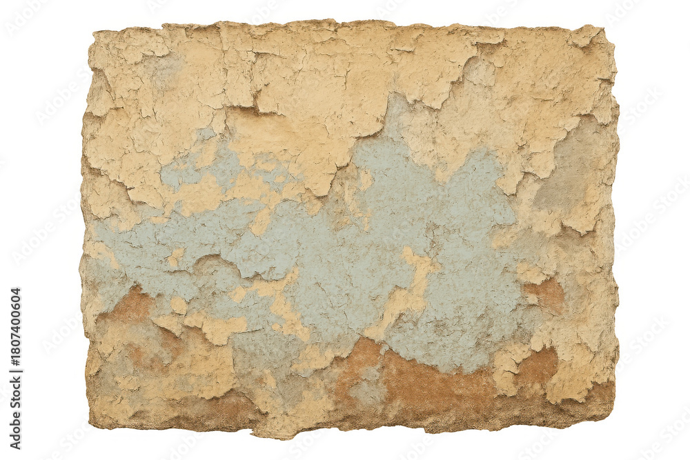 Fototapeta premium Peeling paint texture creating an abstract grunge background with cracking and decaying surface on a transparent backdrop