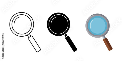 Three styles vector set line art, silhouette and color version illustration of a metal clasp, showcasing three different design styles outline, silhouette, and full color