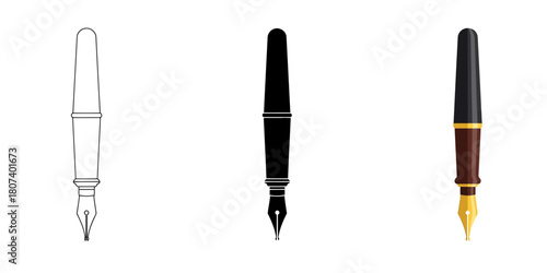 Three styles vector set line art, silhouette and color version illustration of whiteboard accessories