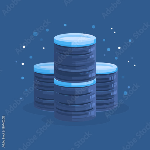 A Database Concept with Stacked Disks on a Blue Background
