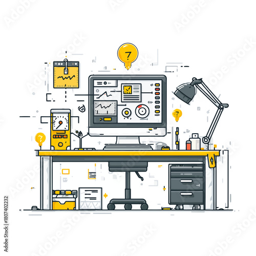 A vector illustration of a diagnostic tool on a computer screen