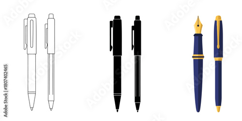 Three styles vector set line art, silhouette and color version three globes showing different styles