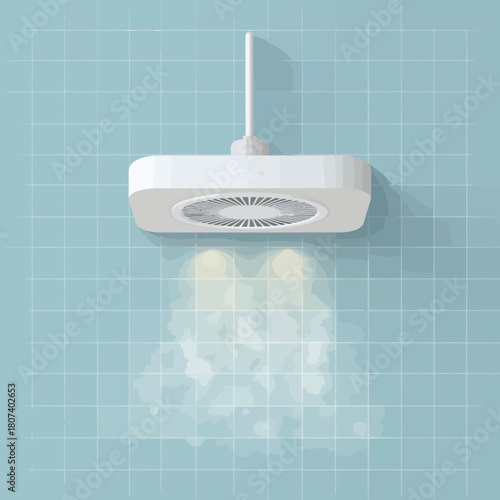 Flat design of a kitchen ventilation fan on a tiled wall