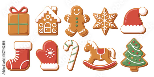 Collection of festive christmas gingerbread cookies in various shapes