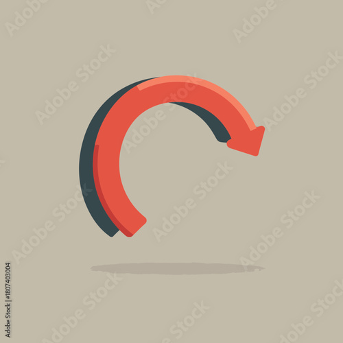 Red Curved Arrow Icon Indicating Undo Action on Beige Ground