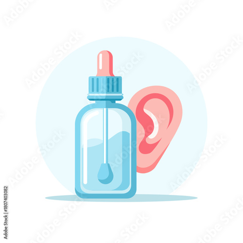 Medical ear drops bottle and ear illustration