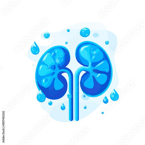 Stylized flat kidney illustration with water drops