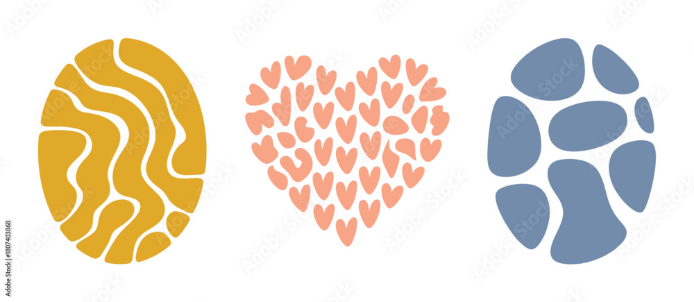 Fototapeta premium Abstract organic shapes in warm and cool colors on white background