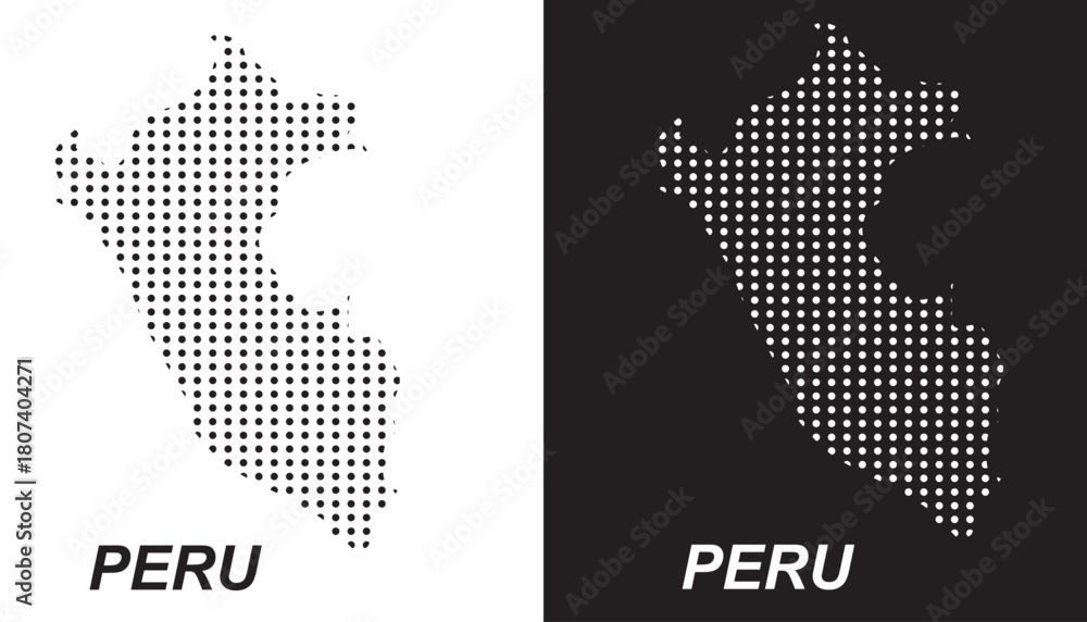 Fototapeta premium Peru Dotted Map, Halftone Style Modern Digital Outline of South American Country Vector EPS