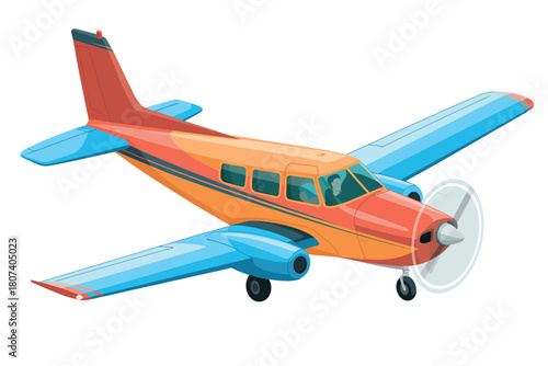 Colorful twin engine propeller airplane isolated on white background