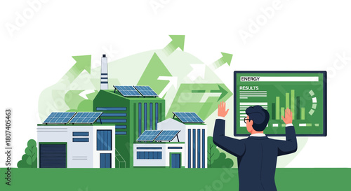 Sustainable energy vision analysis with factory and solar panels for greener future