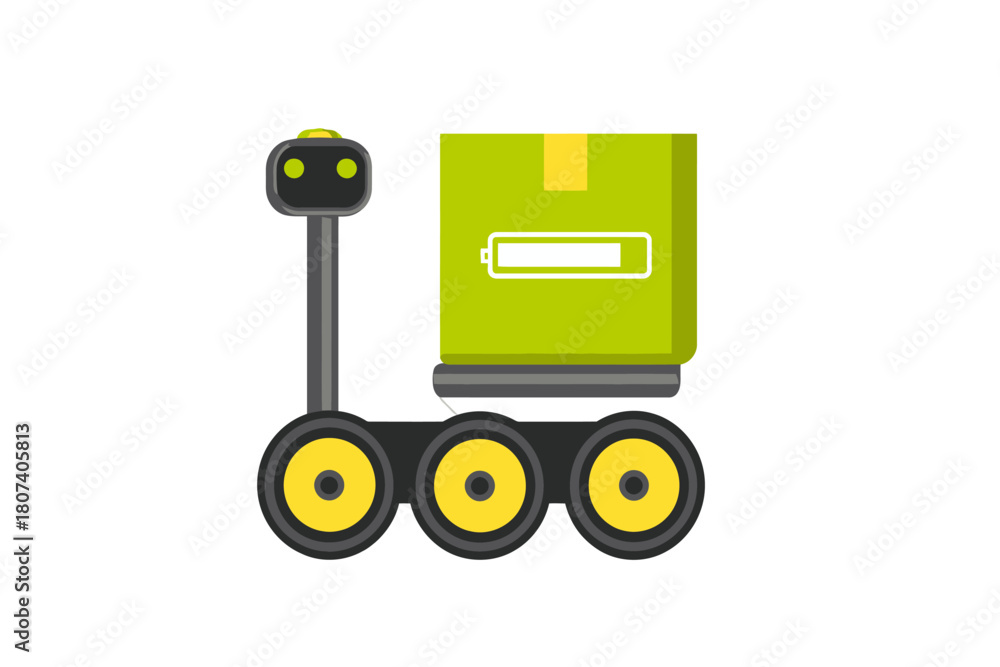 Fototapeta premium Minimal vector illustration of autonomous delivery robot carrying a package