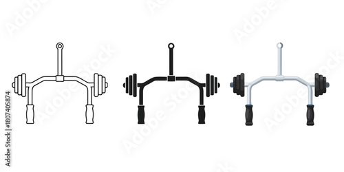  Lat Pulldown Bar, Three styles vector set line art, silhouette and color version,