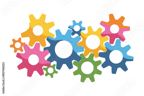 Colorful interlocking gears representing teamwork and mechanical systems