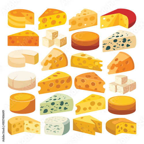 Assortment of delicious cheeses displayed in a grid pattern
