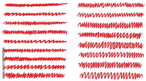 Red Scribble Lines Vector Set Hand-Drawn Brush Strokes and Text Underlines