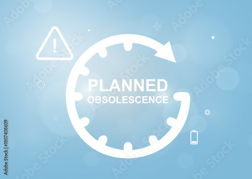 Planned Obsolescence Warning Symbol on Gradient Blue Background. Planned obsolescence concept. Technology and sustainability awareness concepts. Obsolescence in industrial context. Vector illustration