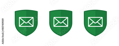 Three green shields with email icons representing secure communication