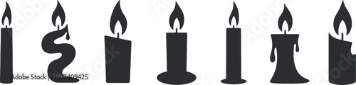 Collection of candle silhouettes isolated on white background for decoration