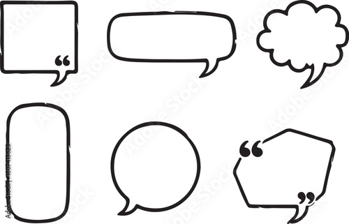 Set of Hand- Drawn Speech Bubbles and Thought Bubbles in Different Shapes Keywords: speech bubble, thought bubble, chat, dialogue, communication, talk, message, quote, text, on transparent background