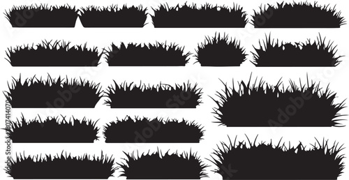 Silhouette Collection of Various Grass Tuft Shapes and Sizes on White Background clump nature on transparent background
