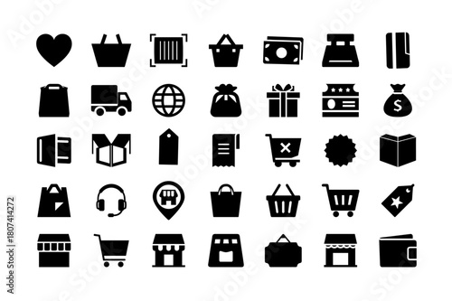 Shopping and E-commerce Icon Set Retail Business Online Store Marketing Elements Collection