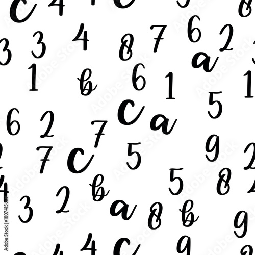 Seamless pattern with beautiful numbers. Algebra and geometry, calculations.