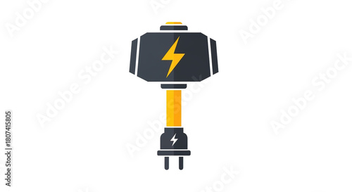 Vector graphic of a stylized electric power plug combined with a hammer featuring a lightning bolt icon