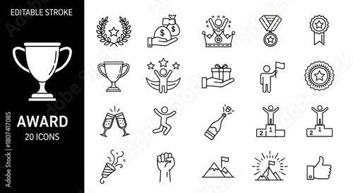 Achievements and Awards A Collection of Line Art Icons Representing Success