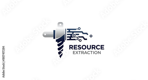 Modern logo design depicting a drill bit merging with digital circuit lines representing resource extraction technology
