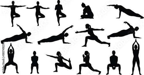 Yoga silhouette vector, fitness pose illustration, meditation posture icon, body balance graphic, wellness exercise design, spiritual practice artwork