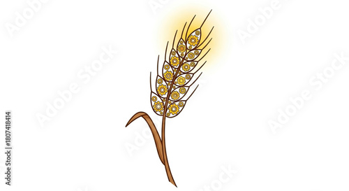 Vector illustration of a wheat stalk with gears integrated into the grains