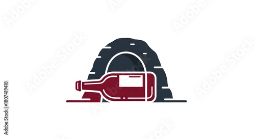 Flat design illustration of a wine bottle inside a tunnel