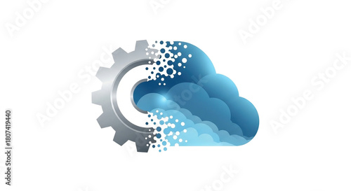 A gear and cloud illustration representing technology and cloud computing