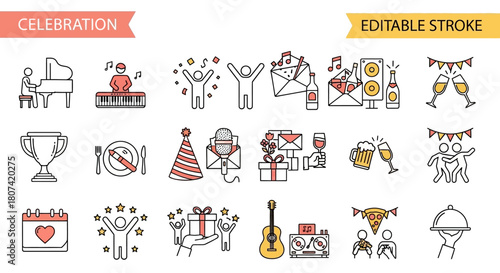 Vector icon set for celebrating special occasions, parties, and achievements