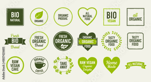 Collection of Green Organic Food and Products Labels