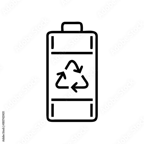 Rechargeable battery with recycling symbol in minimalist style  