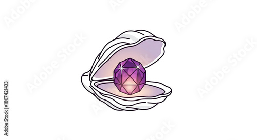 Open oyster shell with a purple gemstone inside