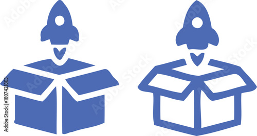 graphic, space, innovation, perspective, cardboard, technology, simple, blue, design, stylized, objects, hand-drawn, package, box, launching, description:, symbol, presented, vector, icon, base., icon