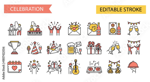 Celebratory Icon Set Festive Elements and Party Symbols for Special Occasions and Events