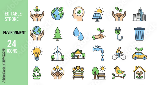 Eco-Friendly Line Icons A Collection Representing Nature, Sustainability, and Green Living