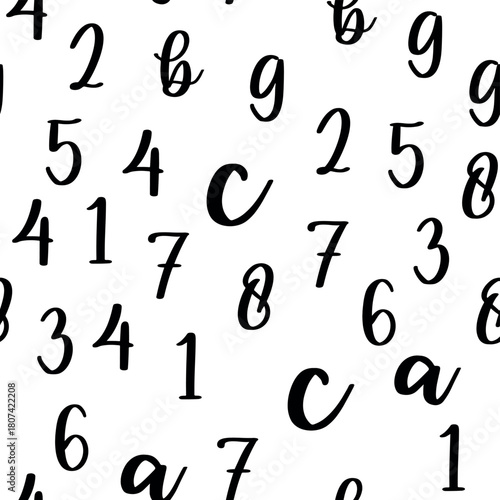 Seamless pattern with beautiful numbers. Algebra and geometry, calculations.