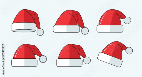 Festive Santa hats collection for holiday cheer, vibrant cartoon style for Christmas promotions and playful seasonal designs created from vector origins