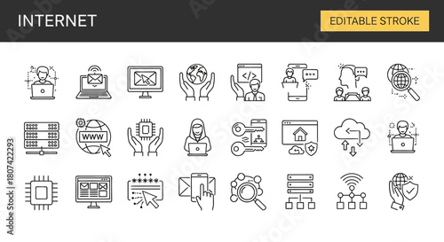 Internet and Network Technology Concepts in a Sleek Line Icon Collection