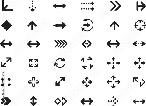 Assortment Of Black Arrow And Directional Icons Keywords: arrow, icon, symbol, direction