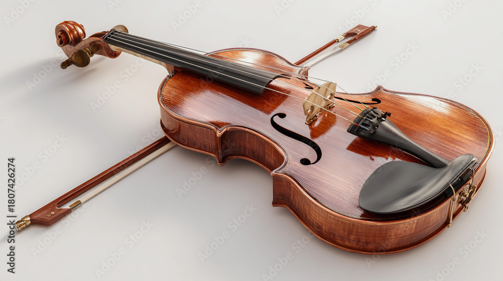 Fototapeta premium Beautiful wooden violin on a light background in a studio setting