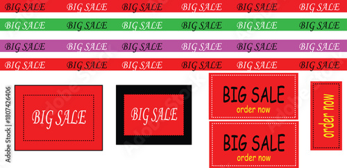 Vector illustration of collection of big sale banners and signs in various colors and designs for promotional marketing campaigns and retail advertising, isolated on